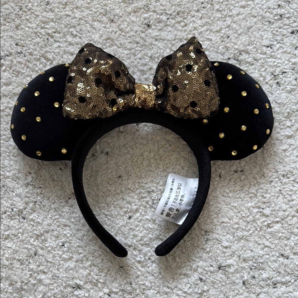 Sequin Bow Minnie Ears Headband - Black & Gold